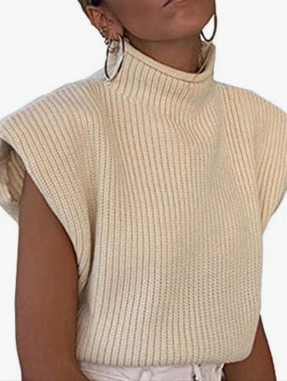 XXXITICAT Cream Sleeveless Knit Sweater With Shoulder Padding Sz M